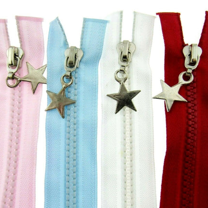 23" Chunky Plastic 2-Way (Two Way) Open End Zip - With Metal Star Puller - ThreadandTrimmings