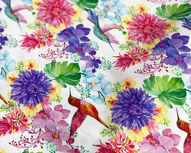Pastel Cotton Fabric with Digitally Printed Tropical Paradise Theme 59" Wide - ThreadandTrimmings