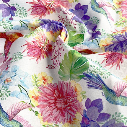 Pastel Cotton Fabric with Digitally Printed Tropical Paradise Theme 59" Wide - ThreadandTrimmings