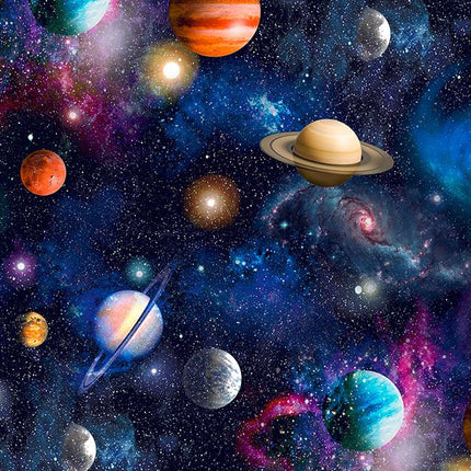 Cotton Fabric with Digitally Printed Planet Universe Theme 59" Wide 100% Cotton - ThreadandTrimmings