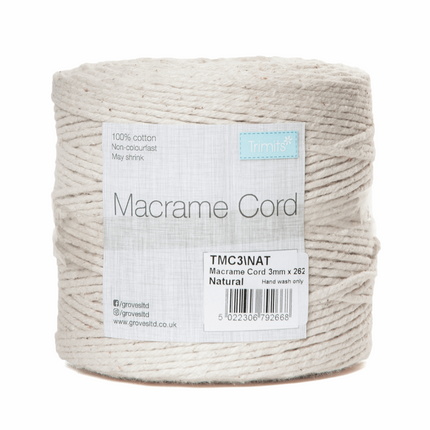 Macrame Cotton Cord 500gm Natural Non Colourfast Cord - 100% Cotton TMC/NAT