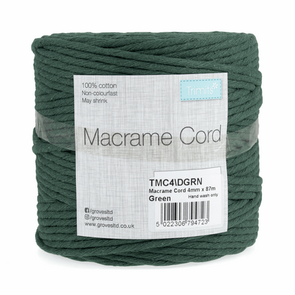 Macramé Cotton Cord - 87m x 4mm - 0.5kg Rolls - 20 Colours Available TMC4