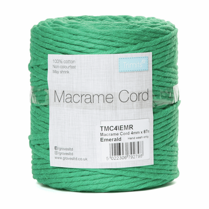 Macramé Cotton Cord - 87m x 4mm - 0.5kg Rolls - 20 Colours Available TMC4