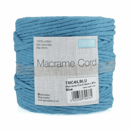 Macramé Cotton Cord - 87m x 4mm - 0.5kg Rolls - 20 Colours Available TMC4
