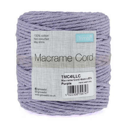 Macramé Cotton Cord - 87m x 4mm - 0.5kg Rolls - 20 Colours Available TMC4