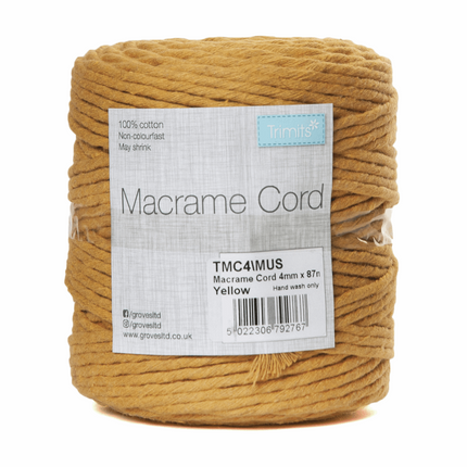 Macramé Cotton Cord - 87m x 4mm - 0.5kg Rolls - 20 Colours Available TMC4