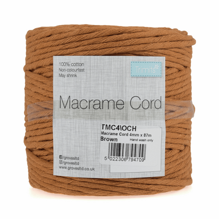 Macramé Cotton Cord - 87m x 4mm - 0.5kg Rolls - 20 Colours Available TMC4