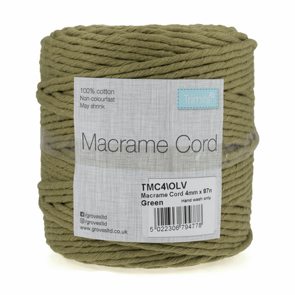 Macramé Cotton Cord - 87m x 4mm - 0.5kg Rolls - 20 Colours Available TMC4