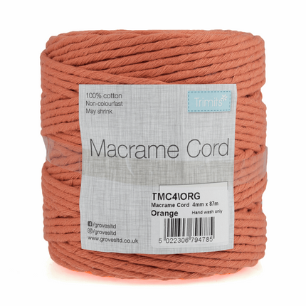 Macramé Cotton Cord - 87m x 4mm - 0.5kg Rolls - 20 Colours Available TMC4