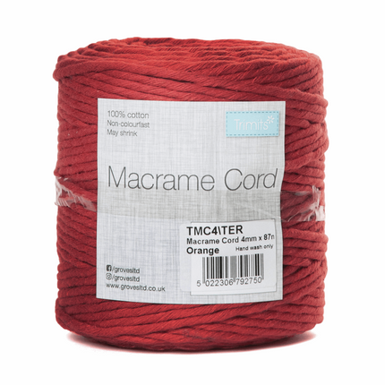 Macramé Cotton Cord - 87m x 4mm - 0.5kg Rolls - 20 Colours Available TMC4