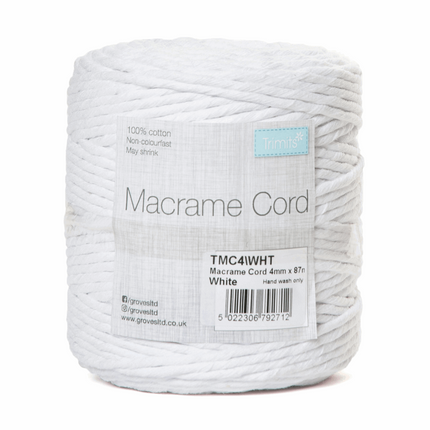 Macramé Cotton Cord - 87m x 4mm - 0.5kg Rolls - 20 Colours Available TMC4