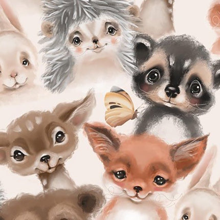 Beige Cotton Fabric with Baby Fur Animal Water Colour Theme 59" Wide 100% Cotton - ThreadandTrimmings