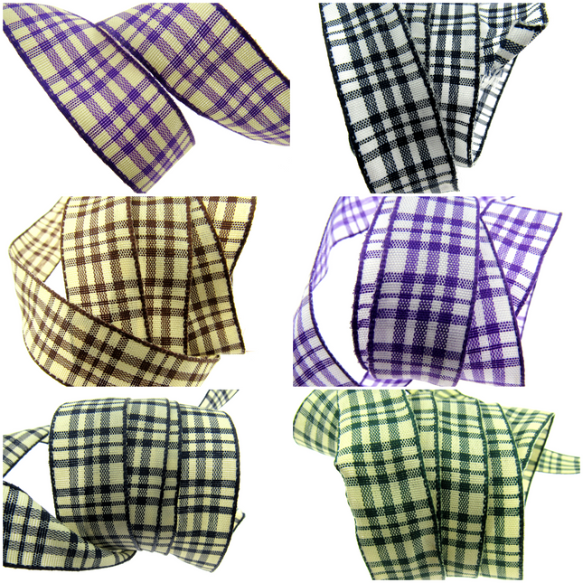WIRED EDGE Plaid Tartan Ribbon - 5 Meters of 25mm Great for Floristry Bows - ThreadandTrimmings
